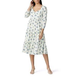 Sweet Baby Jamie Ivory Floral Print Tiered 3/4 Sleeve Midi Dress Size Medium